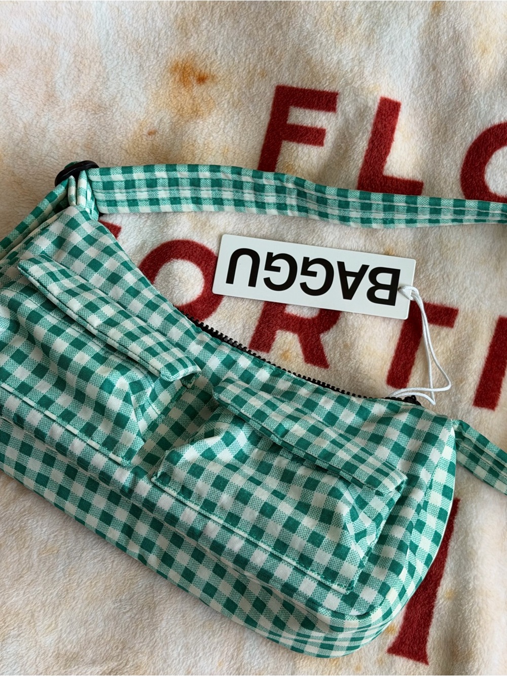 BAGGU Green Gingham Cargo Bag